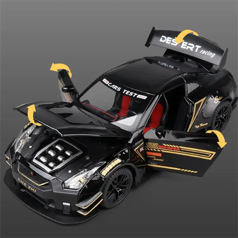 1:24 Skyline Ares Nissan GTR R34 R35 Alloy Sports Car Model Diecast Metal Racing Car Model Simulation Sound and Light Kids Gifts - ToylandEU