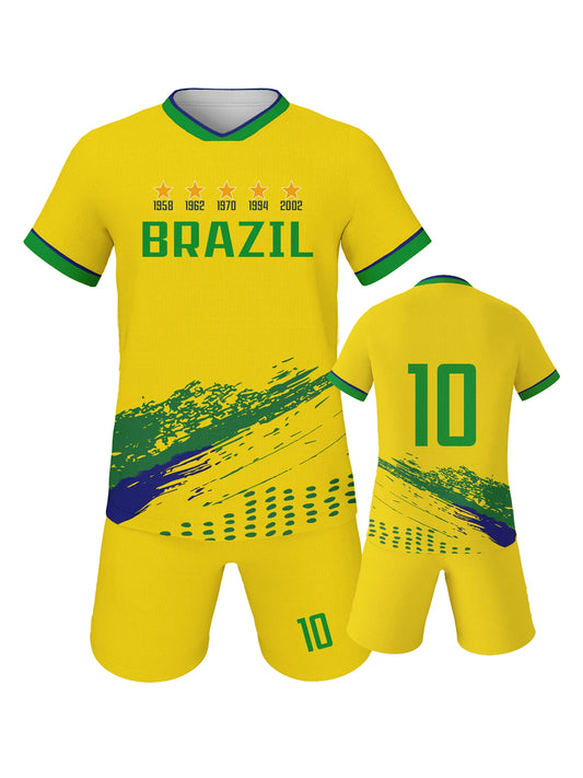 Youth Soccer Uniform Set - Breathable Football Training Jerseys for Boys & Girls - Inspired by France, Spain, Italy & Brazil