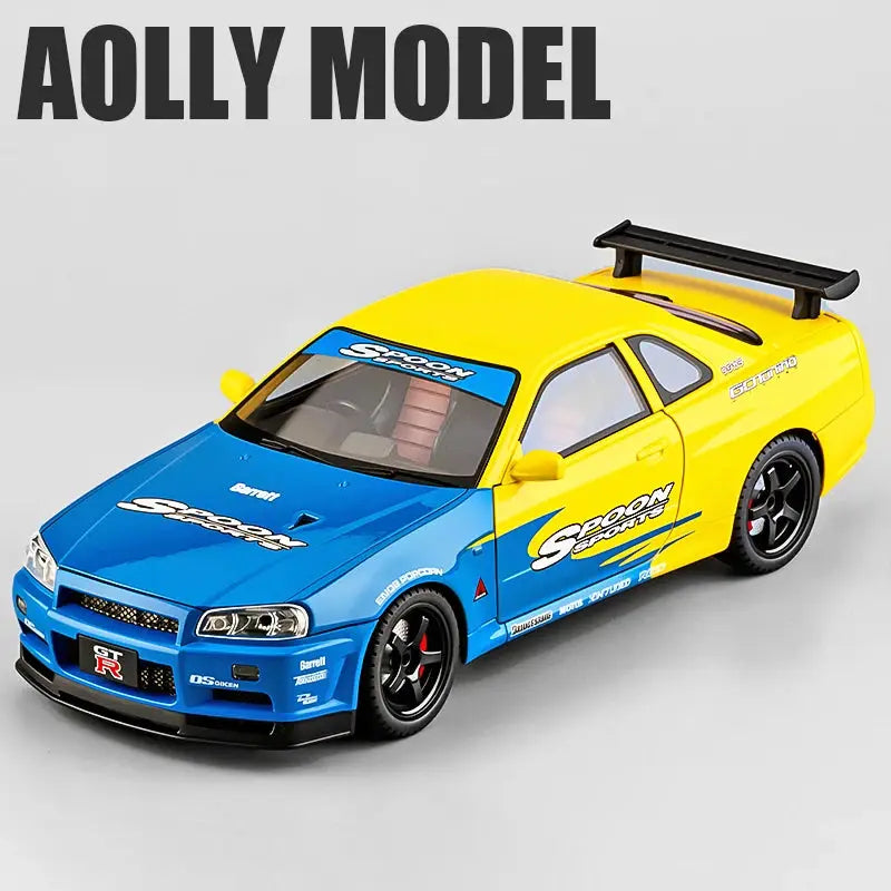 1/18 Skyline GTR R34 Modified Car Alloy Car Model Sound and Light Pull Back Children's Toy Collectibles Birthday gift - ToylandEU