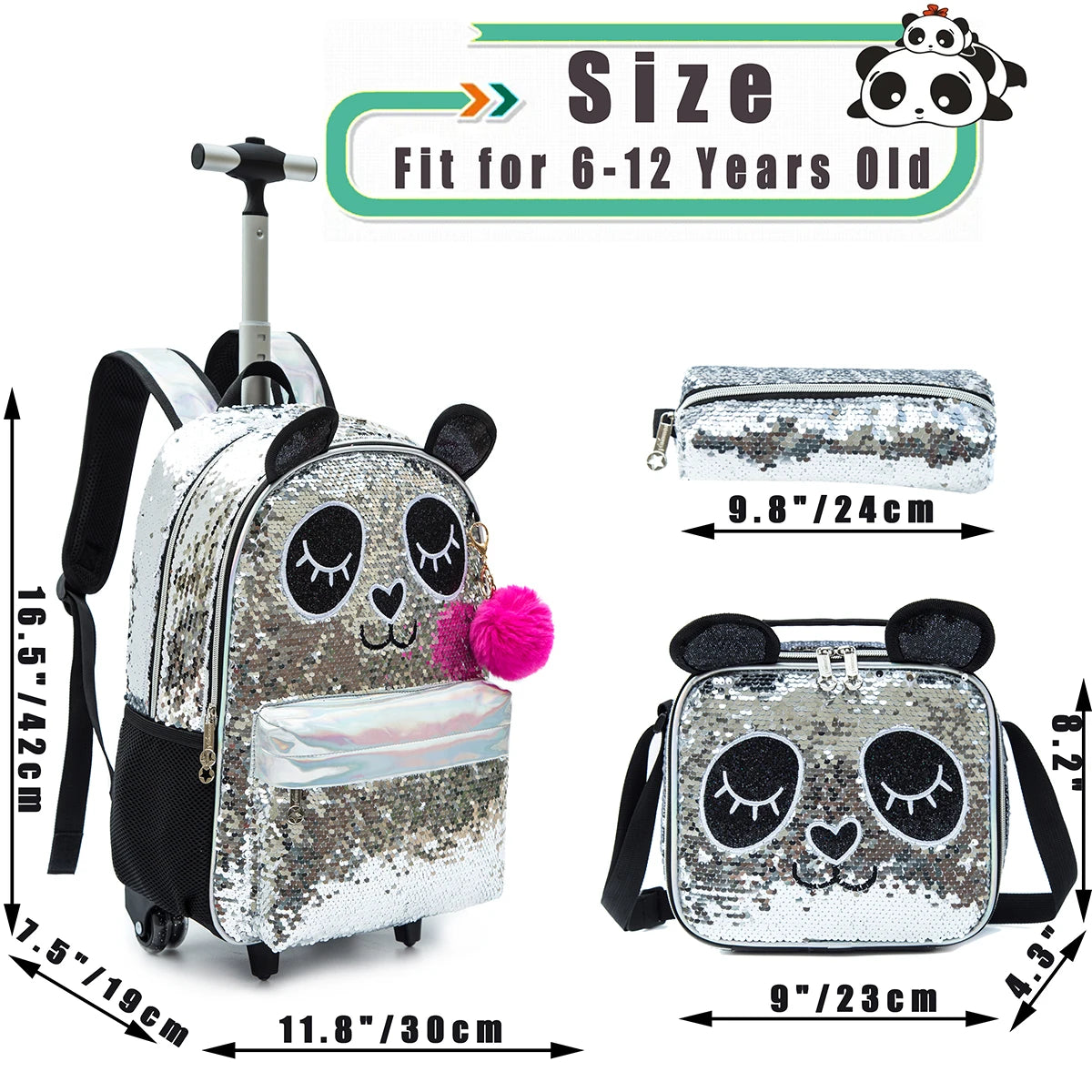 Charming 3-Piece Sequin Animal Backpack Set with Lunch & Pencil Case