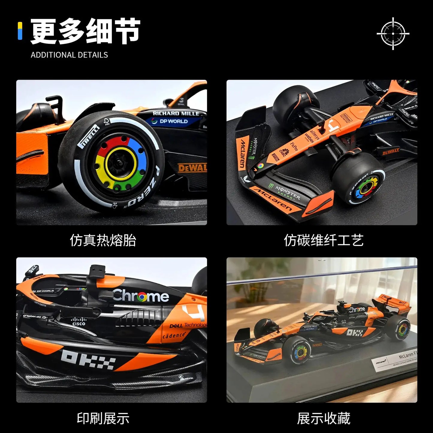 1:18 McLaren F1 MCL38 2024 Alloy Sports Car Model Diecast Boy Toys No.4 British Driver Lando Norris Formula 1 Desktop Ornaments - ToylandEU
