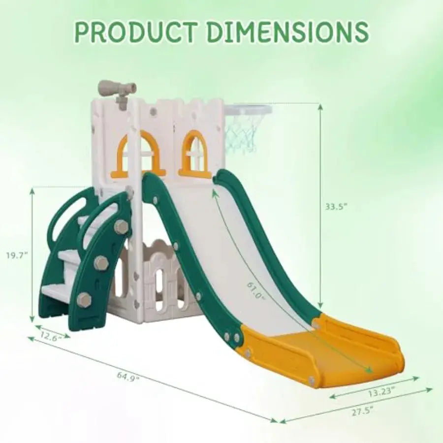 6 in 1 Toddler Slide, Climber Slider for Indoor Outdoor Playground with Basketball Hoop, Storage and Telescope, L Shaped Slide - ToylandEU