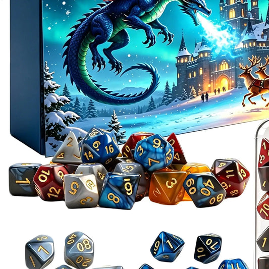 Advent Calendar | 24 Day RPG Dice Set | Display Stand And Storage Tube | Gift For Tabletop Gamers