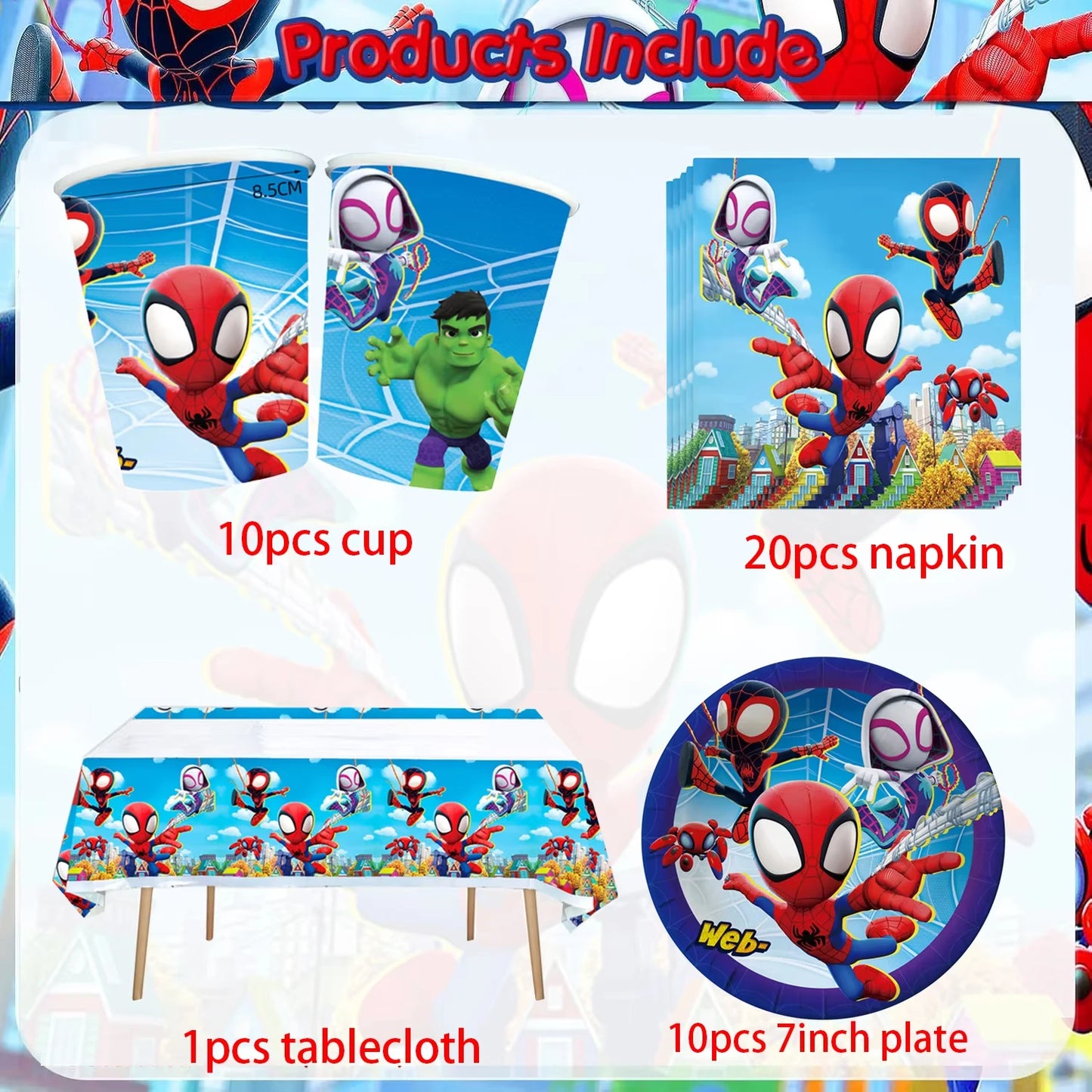 Birthday Party Supplies | Cartoon Spider Theme | Disposable Tableware