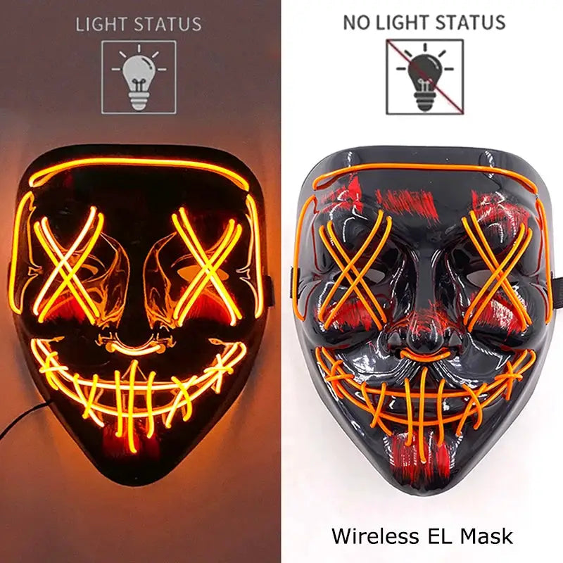 Wireless Halloween Neon LED Purge Mask Masque Masquerade Party Masks Light Grow in the Dark Horror Mask Glowing Masker - ToylandEU