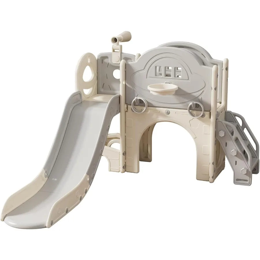 Wooden Toddler Playset With Slide Climber Basketball Hoop Storage