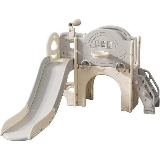 Wooden Toddler Playset With Slide Climber Basketball Hoop Storage