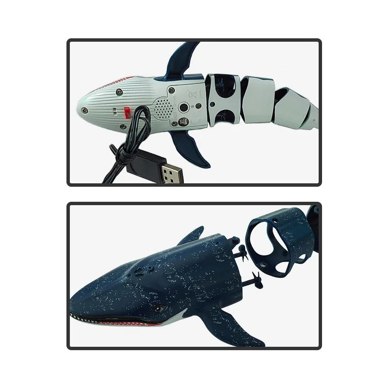 RC Waterproof Remote Control Shark Toy Boat with Lights - 2.4g Simulation Model for Boys' Birthday Gifts