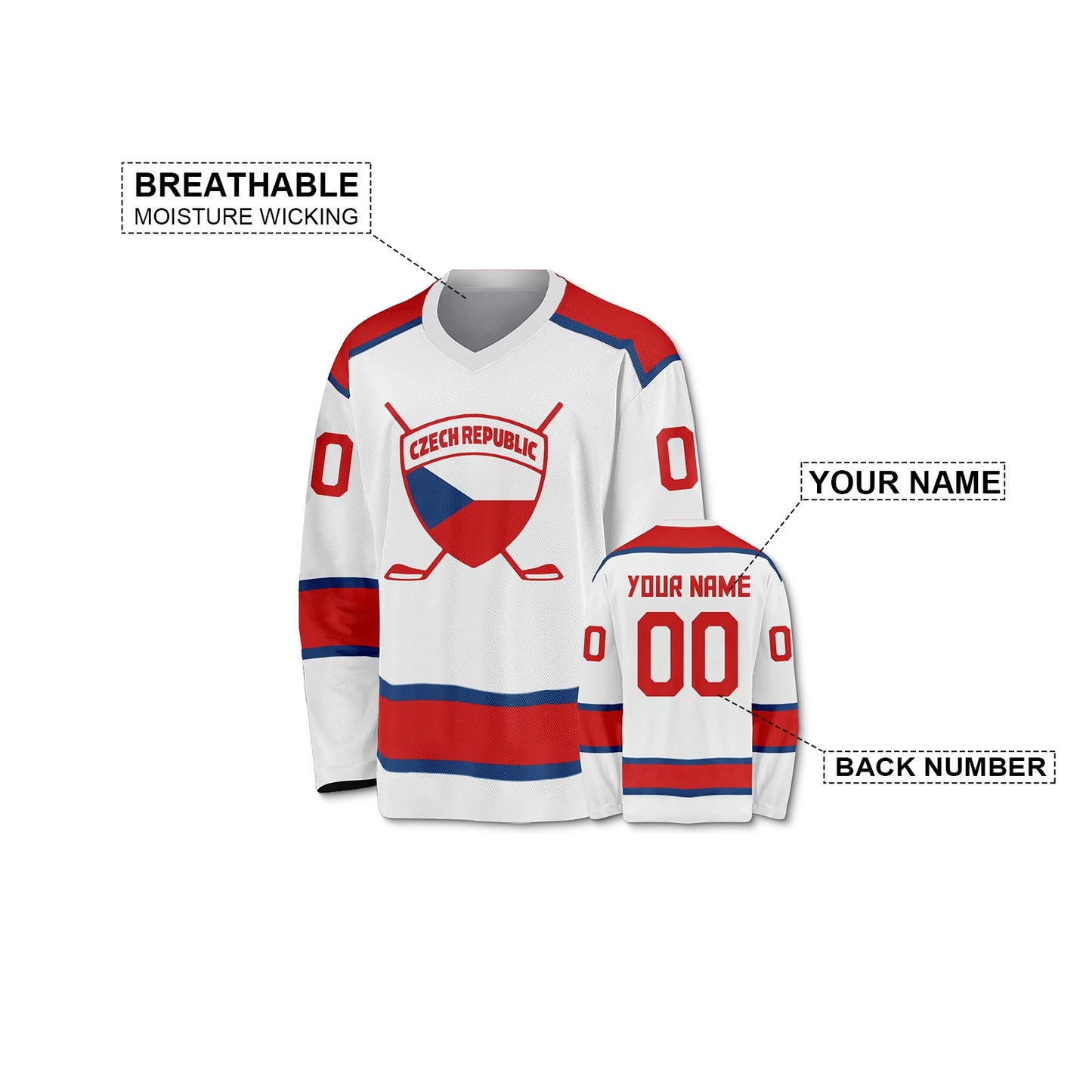 Personalized Czech Republic Ice Hockey Jersey for Men, Women, and Kids - Custom Name and Number Team Apparel