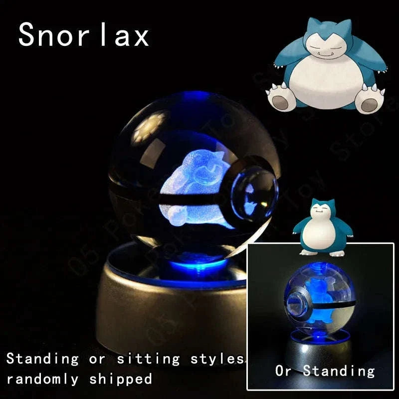 Pokemon 3D Crystal Pokeball with LED Light Base, Kids Anime Toy Gifts 2 in