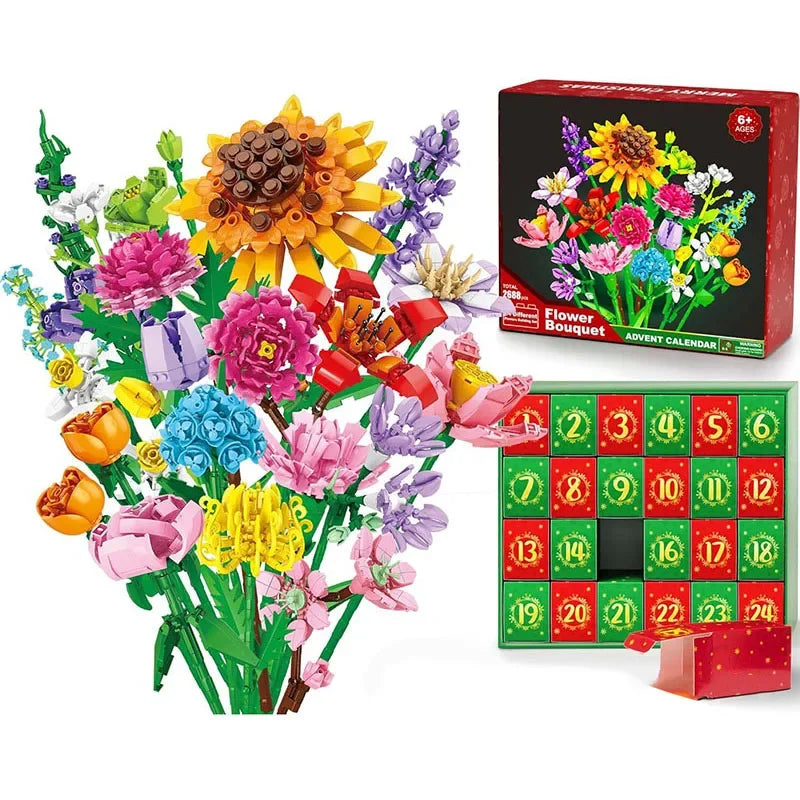 Blocks Advent Calendar | 24 Days Sunflower Blooms | Plastic Countdown Toy Set