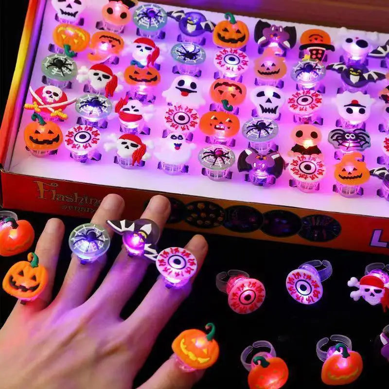 Halloween Glow Ring | Battery Operated | Pumpkin Ghost Design | 5 10 20 Pack