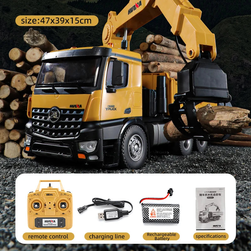 Remote Control Excavator Dump Truck with Wood Grabber - 1:14 Scale, 26 Channel Alloy Model - ToylandEU