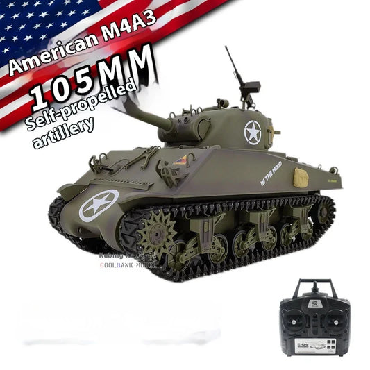 RC 1:16 Scale M4A3 Sherman Electric Remote Control Tank with Telescopic Gun Tube - Military Model Toy