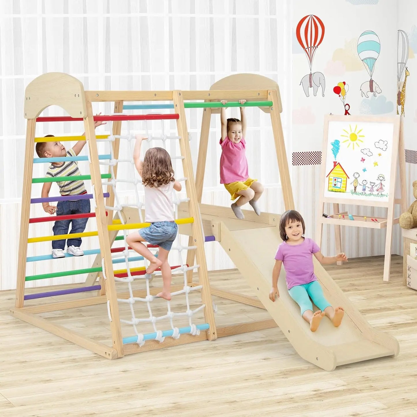 Indoor Jungle Gym Wooden Climber 6 In 1 Playground