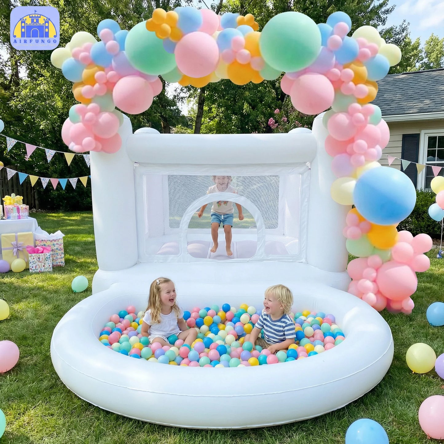 White Bounce House With Pump Ball Pit Indoor Outdoor