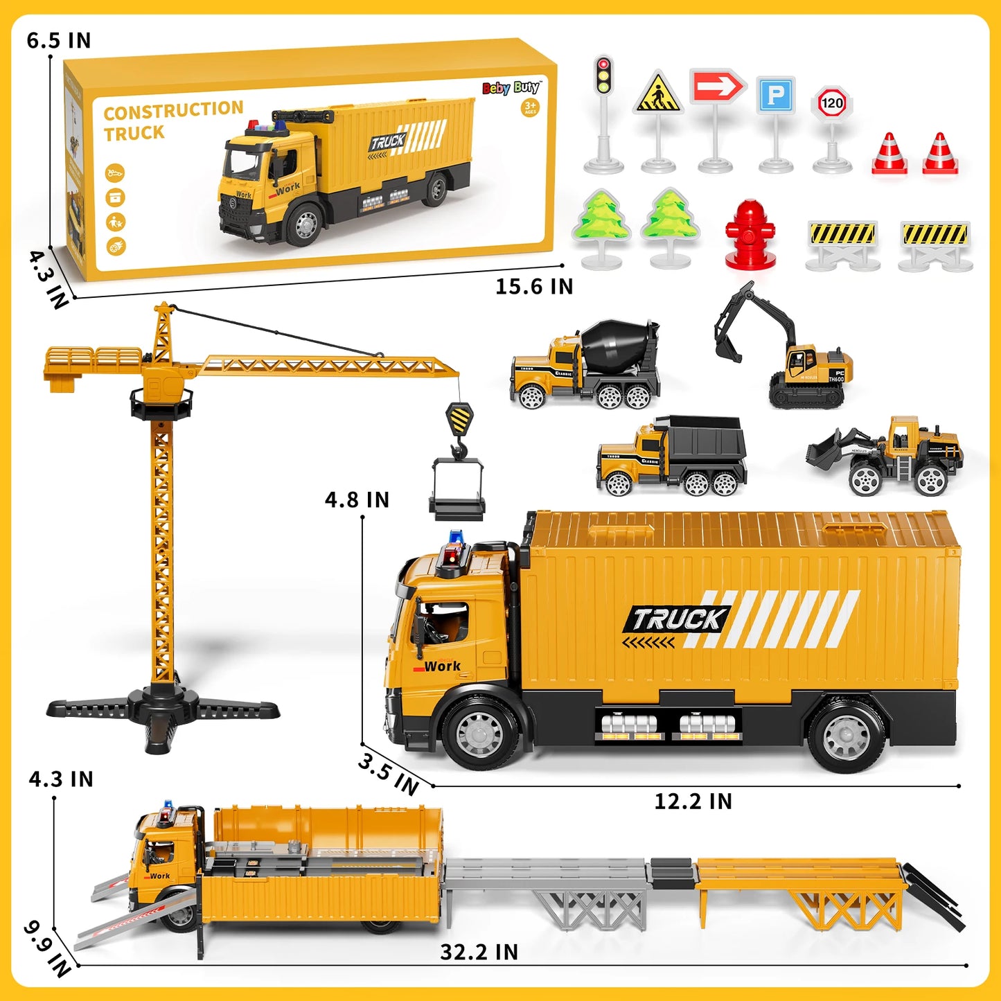 Construction Truck Race Track Set With Tower Crane