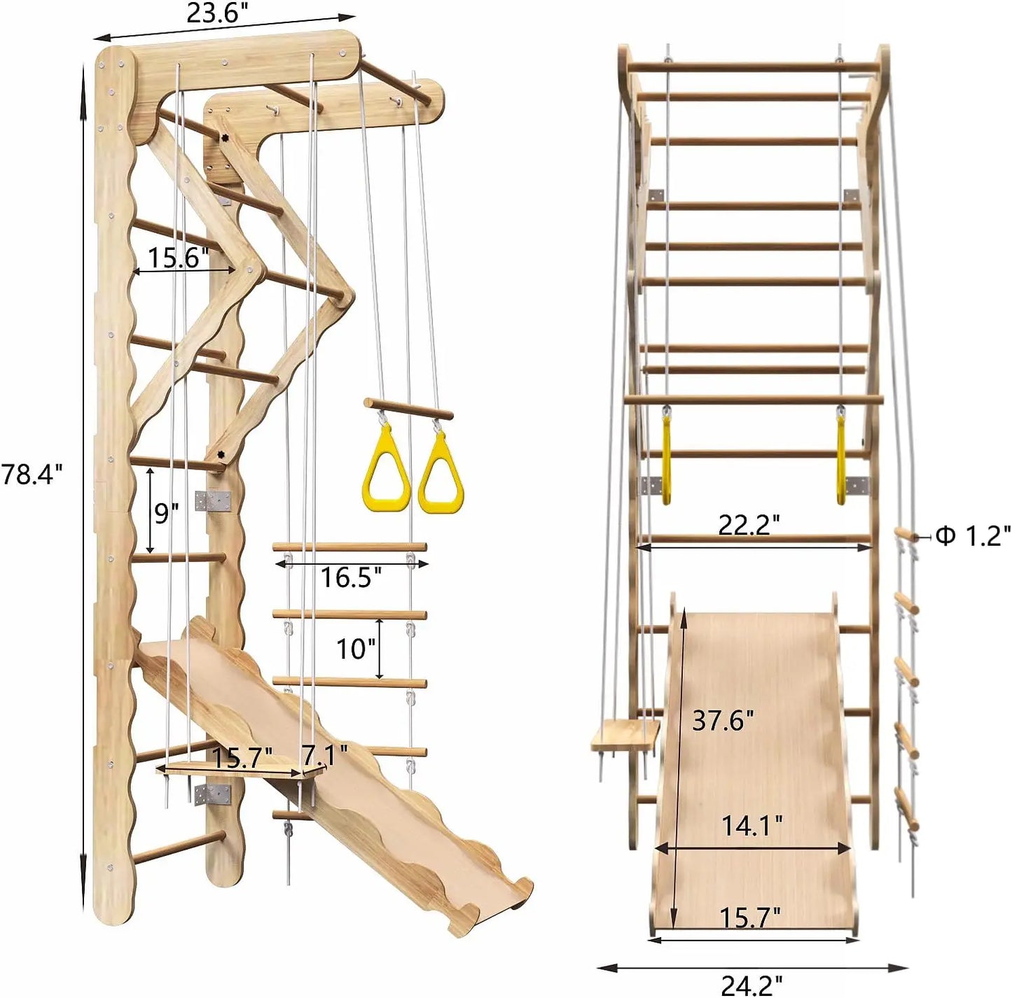 Wooden Indoor Jungle Gym With Swedish Ladder Promotes Active Play