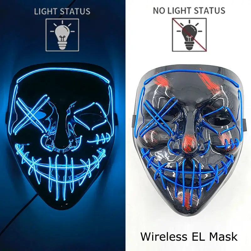 Wireless Halloween Neon LED Purge Mask Masque Masquerade Party Masks Light Grow in the Dark Horror Mask Glowing Masker - ToylandEU
