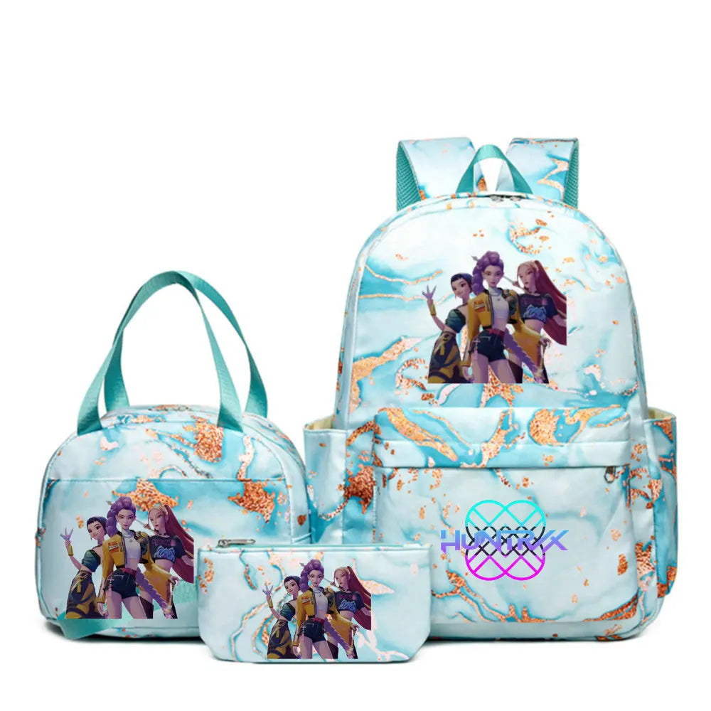 Backpack | Demon Hunters Cartoon Print | 20-35L Capacity | 3-Piece Lunch Bag Set