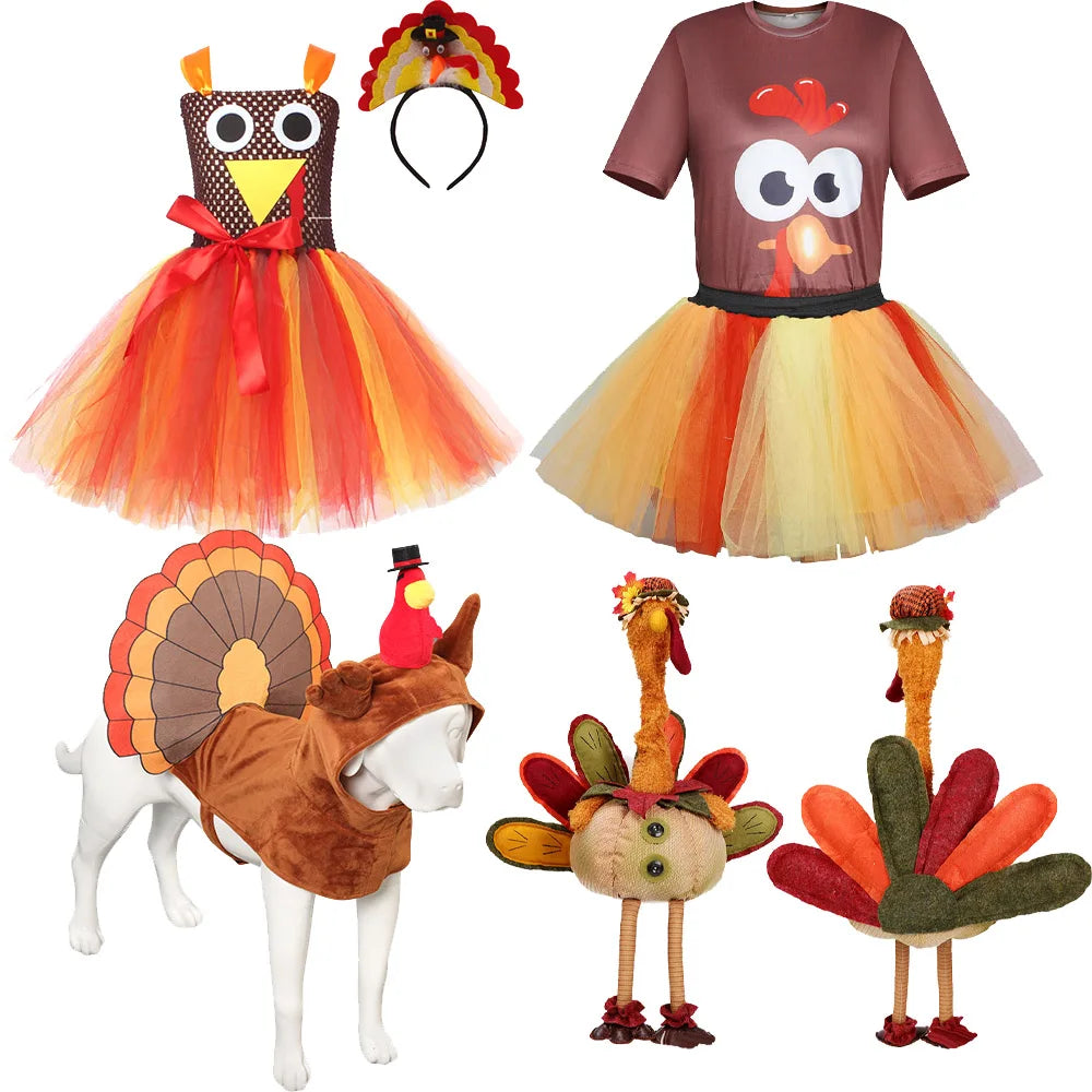 Thanksgiving Turkey Tutu Dress for Kids with Headband - Festive Fun!