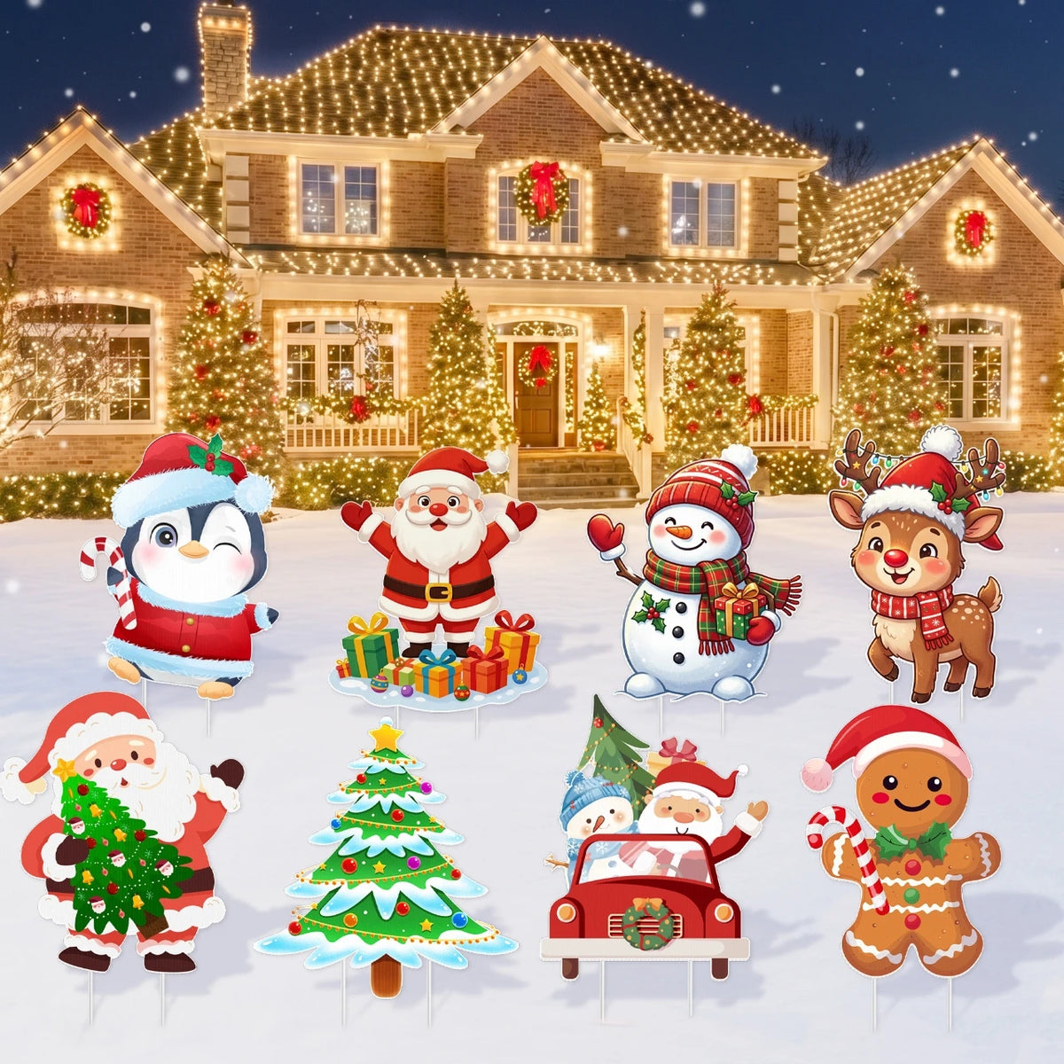 Christmas Yard Signs | With Stakes | Large Cardstock | Outdoor Holiday Decor