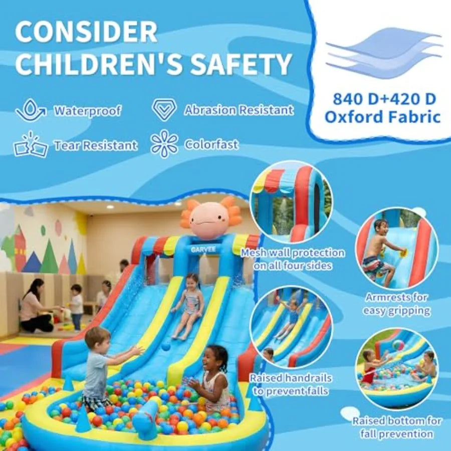 Inflatable Water Park With Dual Slides Durable Bounce House