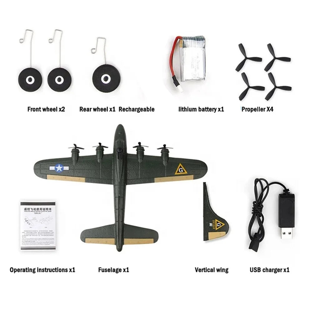 RC FX817 B17 Remote Control Fighter Plane - 2.4G 2CH Foam RC Aircraft for Kids, Perfect Gift for Children