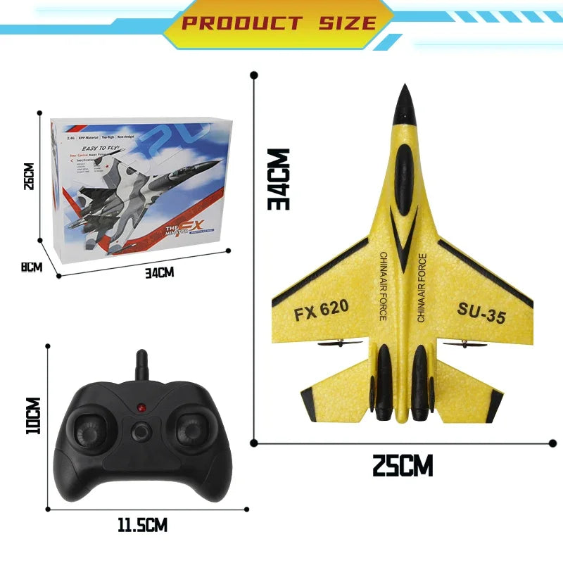 RC SU-35 Foam Glider Fighter Plane with Remote Control - Kids Toy for Fun Aviation Experience