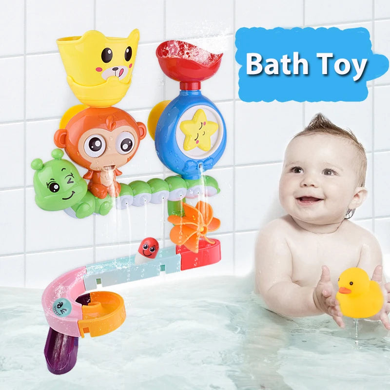 Children's Marble Race Water Toy Set with Wall Suction Cup - Bath Tub Fun for Kids