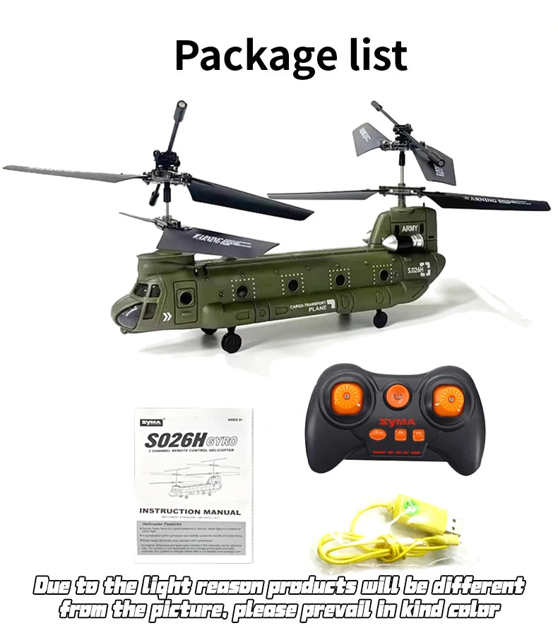 RC Remote Control Chinook CH-47 Helicopter Model S026H - 2.4G Double Paddle Transport Aircraft for Kids & Boys