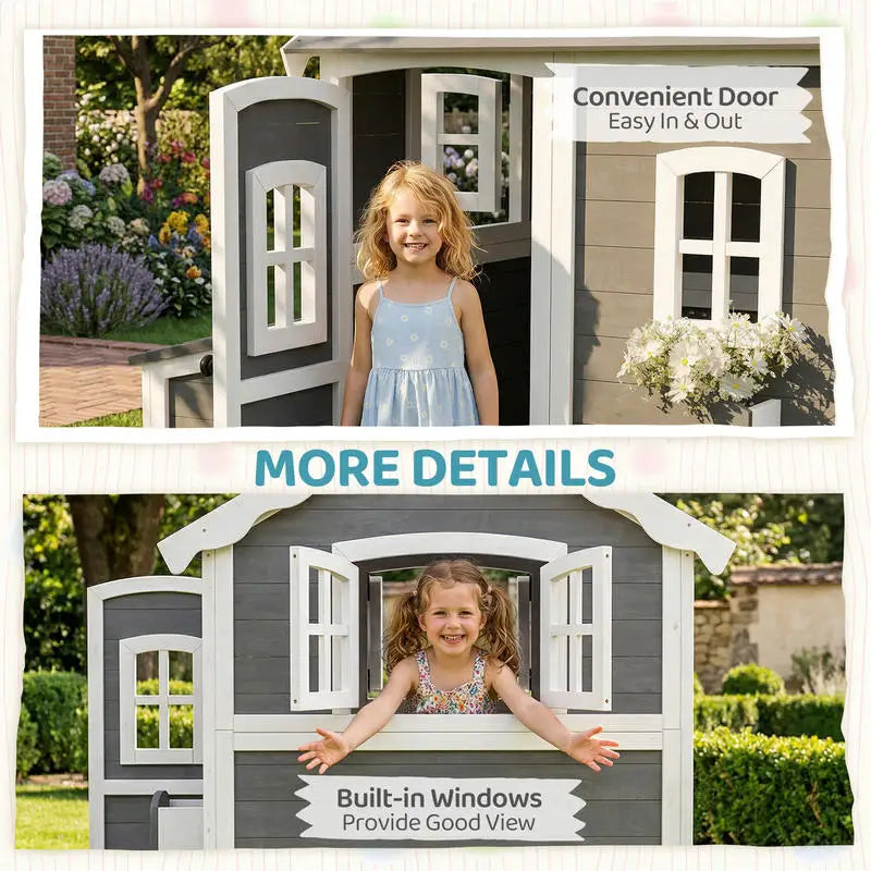 Outdoor Wooden Playhouse for Kids With Floor and Windows