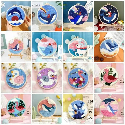  ﻿ Punch Poke Needle Embroidery Starter Kits Craft Dolphin Swan Flamingo Kids Children Funny Easy DIY Needlework Set For Beginner -  ToylandEU™