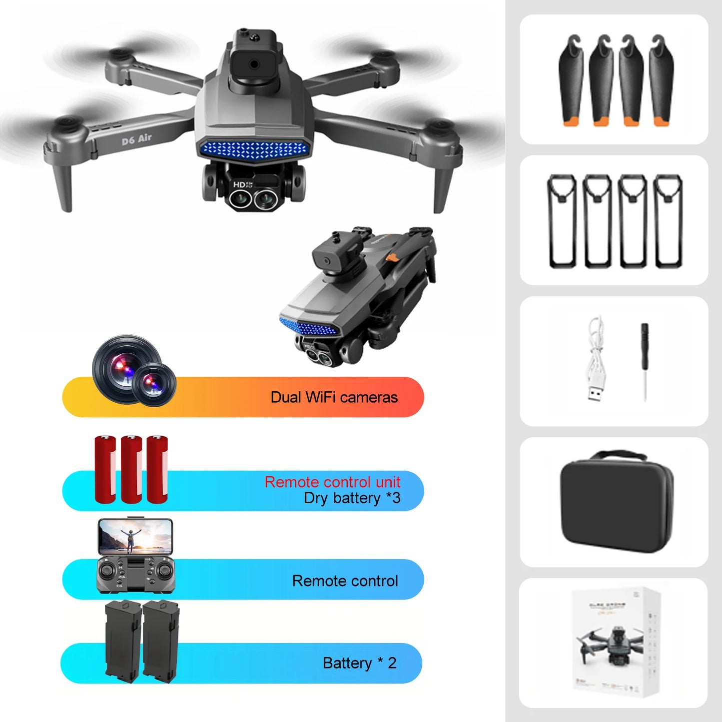 Beginner-Friendly D6 Foldable Drone with 480P Camera & Obstacle Avoidance