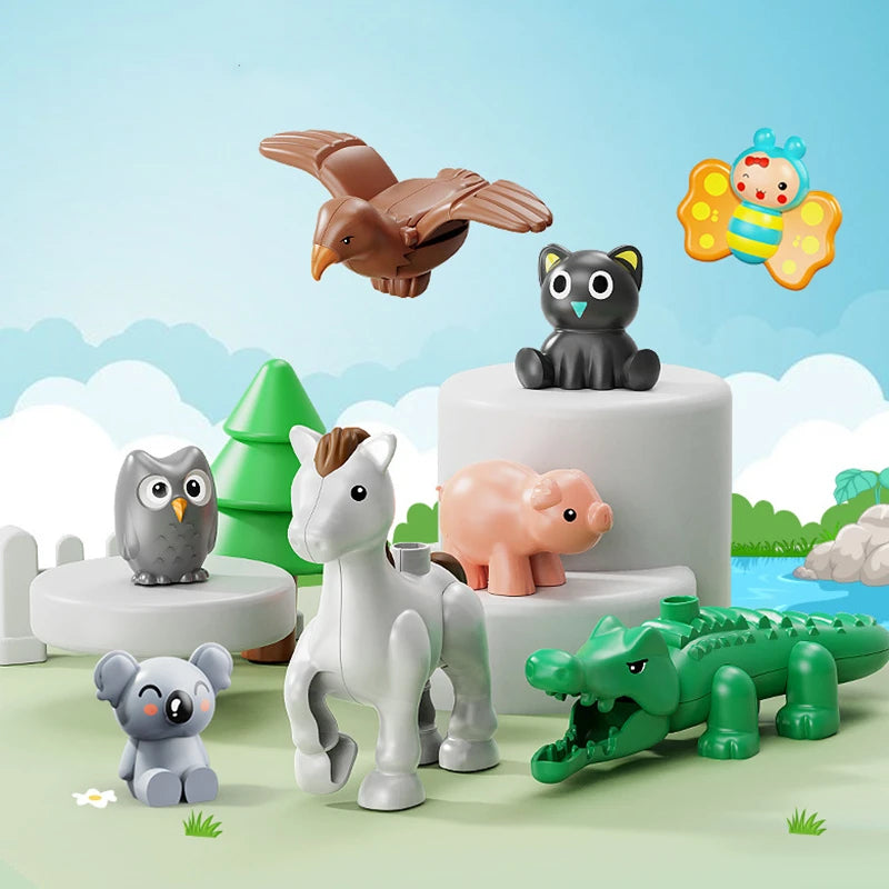 Wild Animal-themed Big Building Blocks Set with Lion and Flamingo Figures - ToylandEU