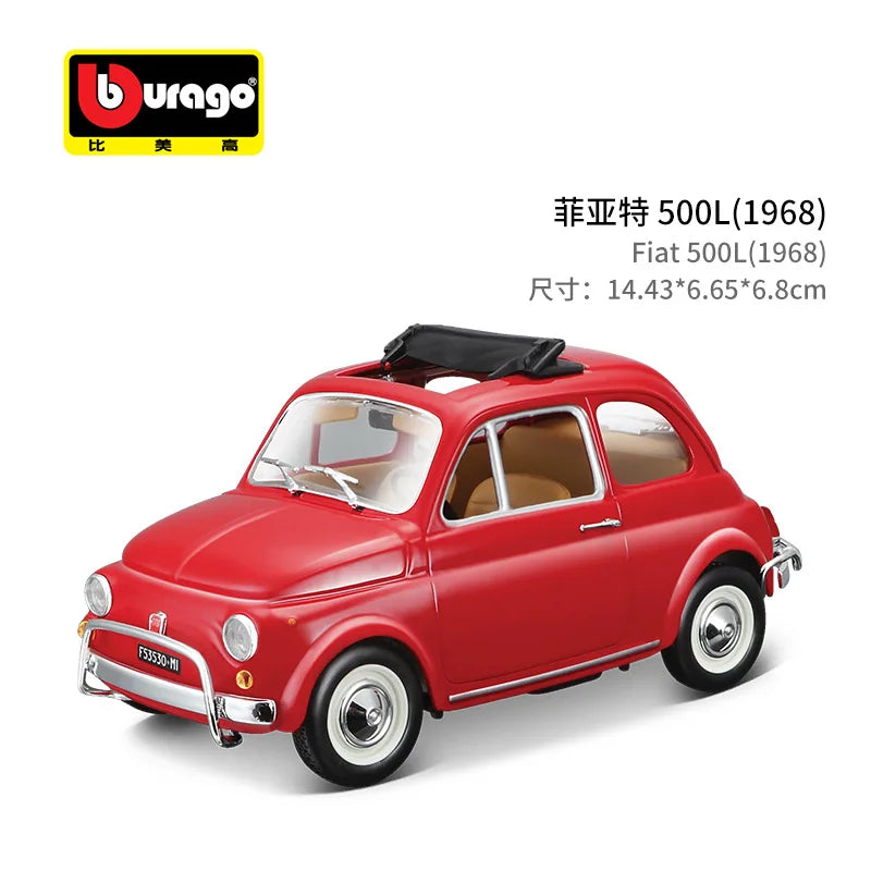 Diecast Fiat 500 Car Model | 1:21 Scale | 1968 Fiat 500 Gift Set | 500F 500L