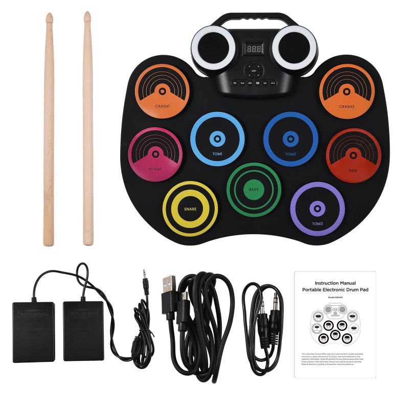 Portable Foldable 9 Pad Electronic Drum Set With Speaker