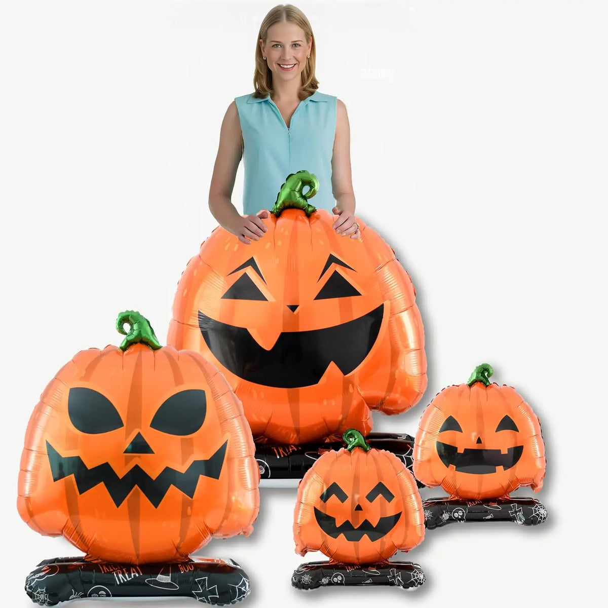 Halloween Pumpkin Balloons | Giant Standing | Mylar Foil | 4 Pack Party Decor