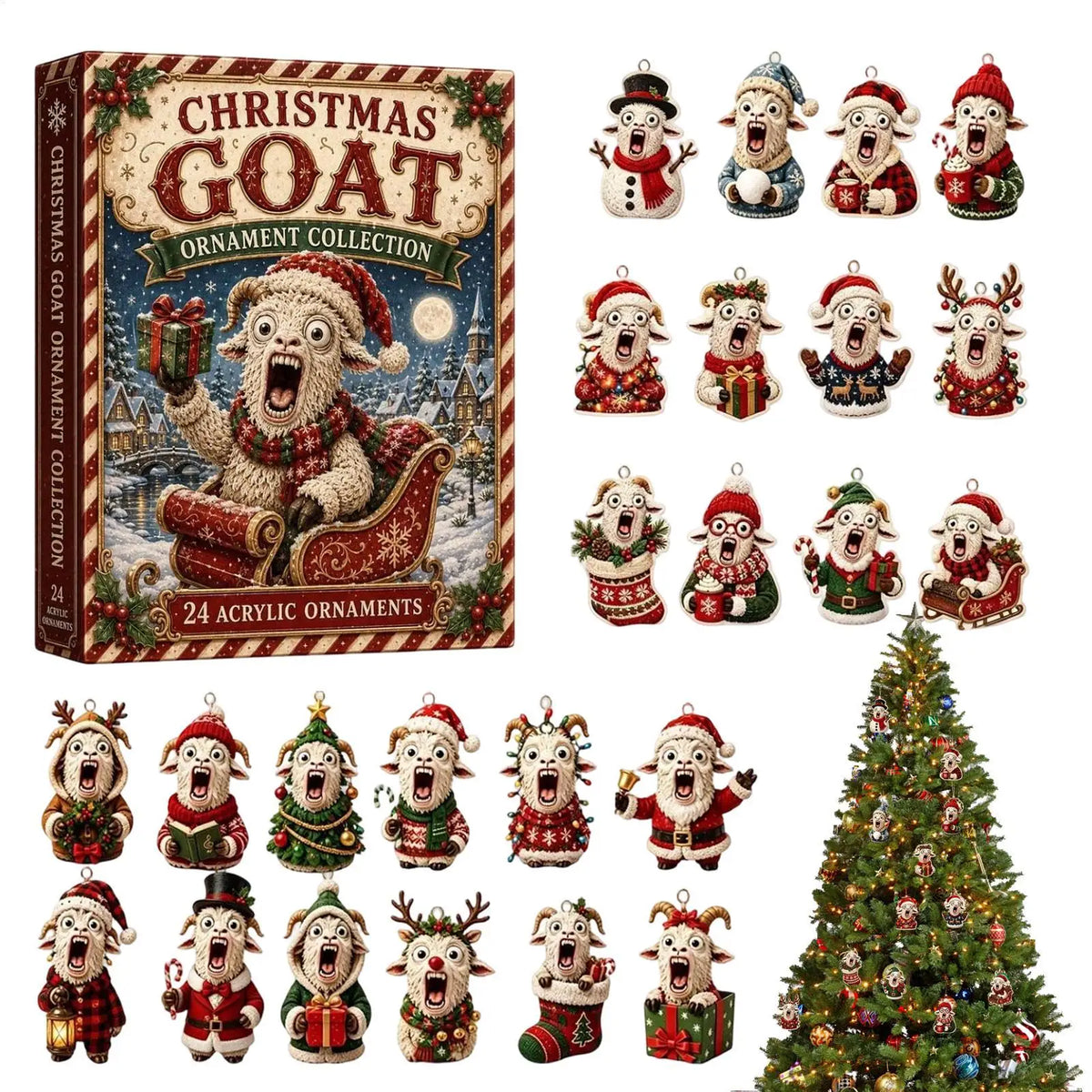 Advent Calendar | 2026 Goat Ornaments | 24 Day 2D Acrylic Countdown | Collectible Christmas Gift