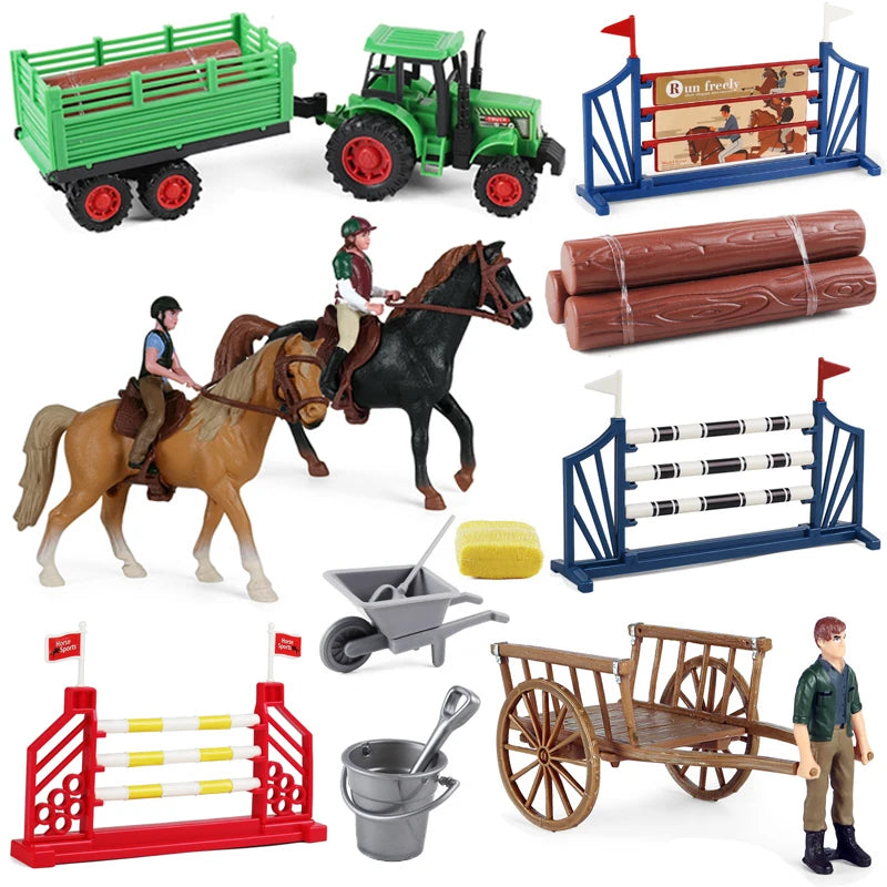 Pasture Simulation Animals Horse Racing Models fence Farm tools Action - ToylandEU