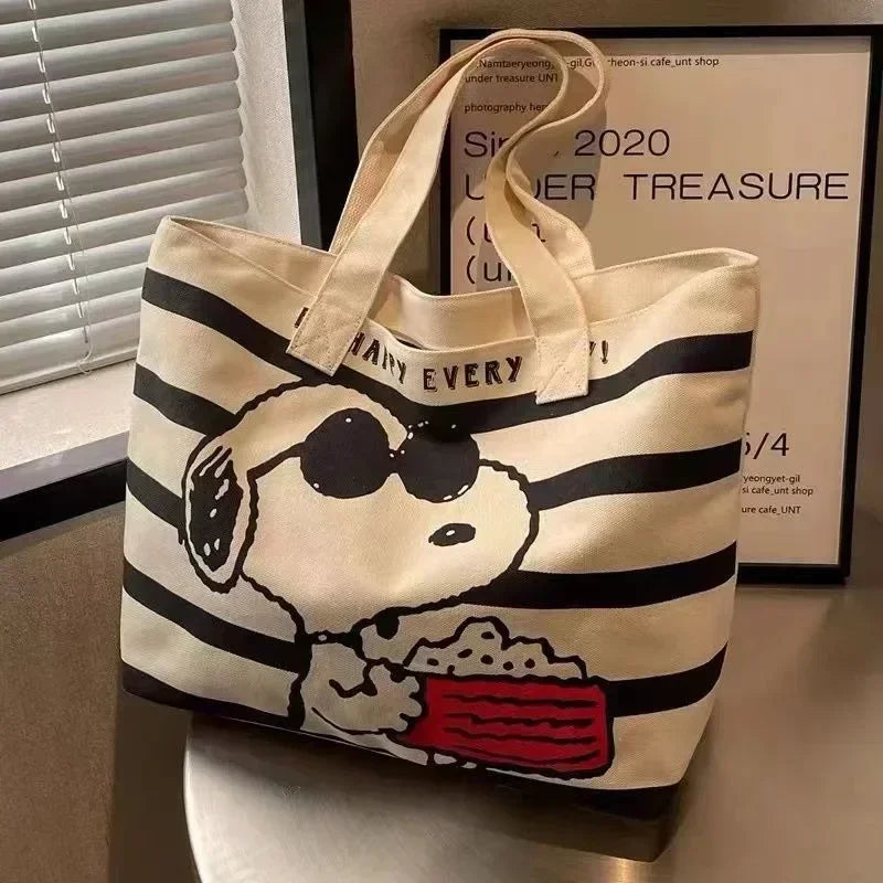 Canvas Tote Bag | Large Capacity Storage | Snoopy Graphic Print | Student Use