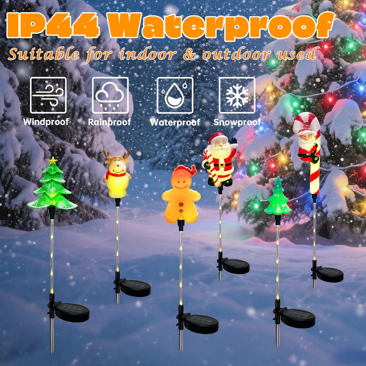 Solar Christmas Stake Lights | 8 Light Modes | Outdoor Santa, Reindeer and Tree
