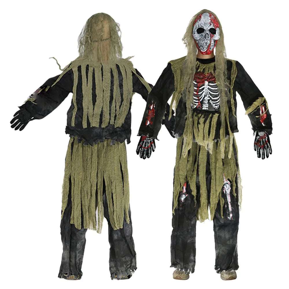 Children's Zombie Skeleton Costume for Halloween and Carnival Parties - Living Dead Swamp Monster Outfit