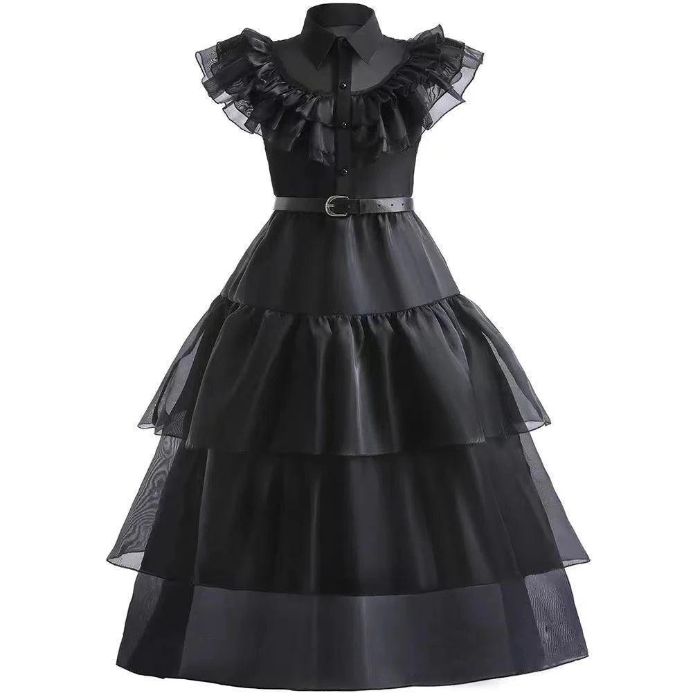 Girls Gothic Dress | Mid-Calf Draped | Toylandeu™
