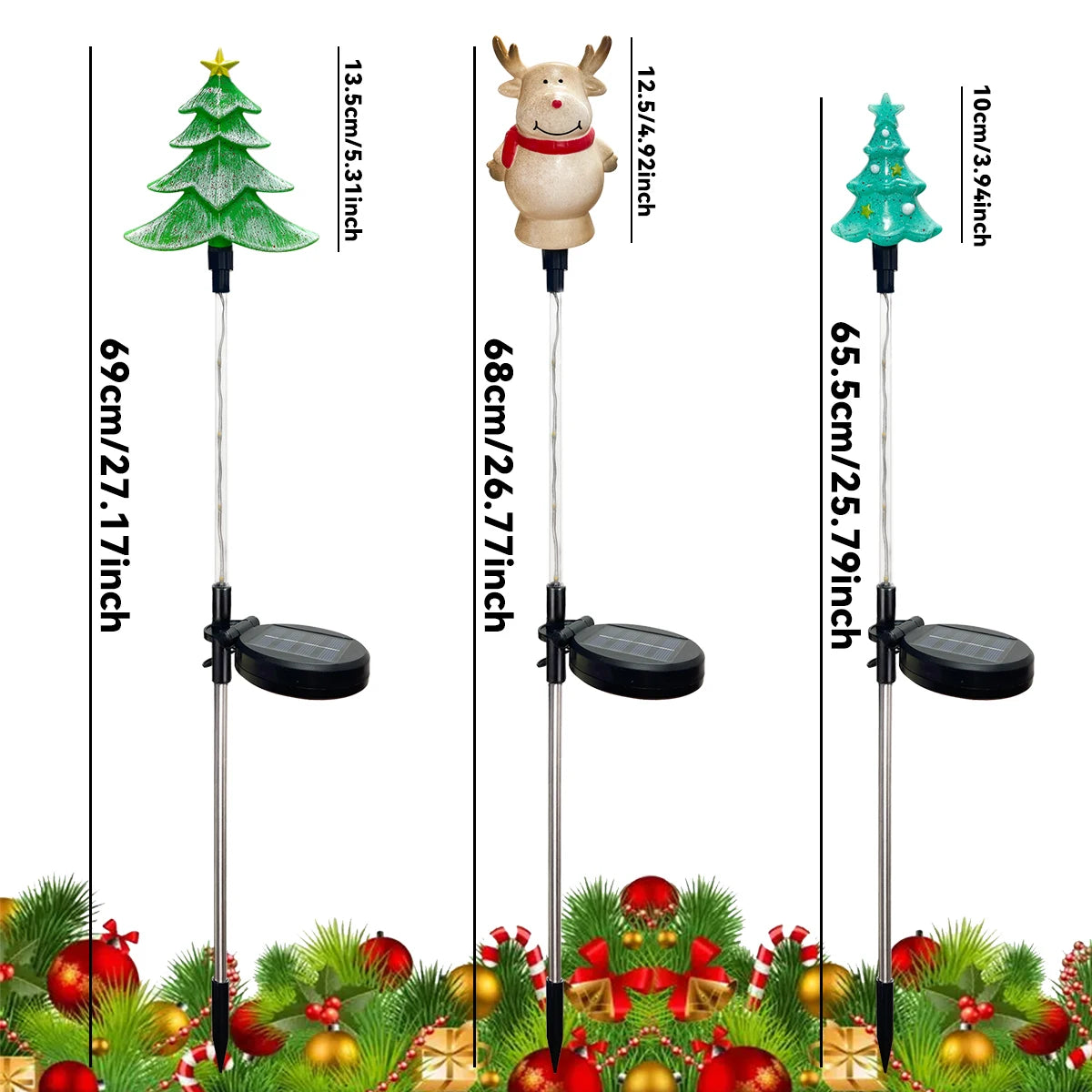 Solar Christmas Stake Lights | 8 Light Modes | Outdoor Santa, Reindeer and Tree