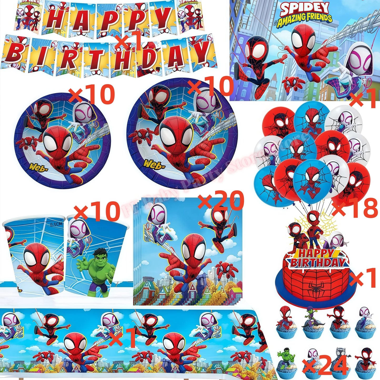 Spider Hero Party Decor | Plates Cups Banner | Balloon Party Favors | Set