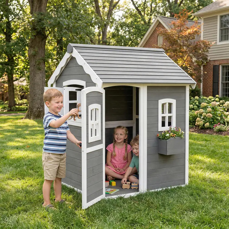 Outdoor Wooden Playhouse for Kids With Floor and Windows