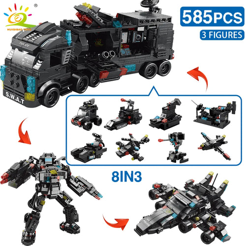 HUIQIBAO 454-585PCS 8in1 SWAT Police Command Truck Building Blocks - Military SWAT Soldier Building Blocks by Huiqibao AliExpress Toyland EU