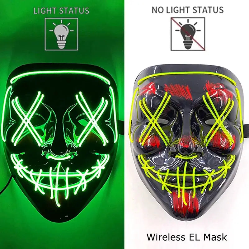 Wireless Halloween Neon LED Purge Mask Masque Masquerade Party Masks Light Grow in the Dark Horror Mask Glowing Masker - ToylandEU