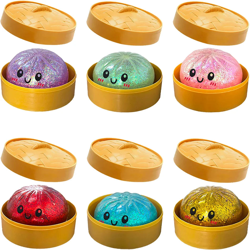 Glitter Dumpling Squishy | 6 Pack | Stress Relief Toy | Comes With Box